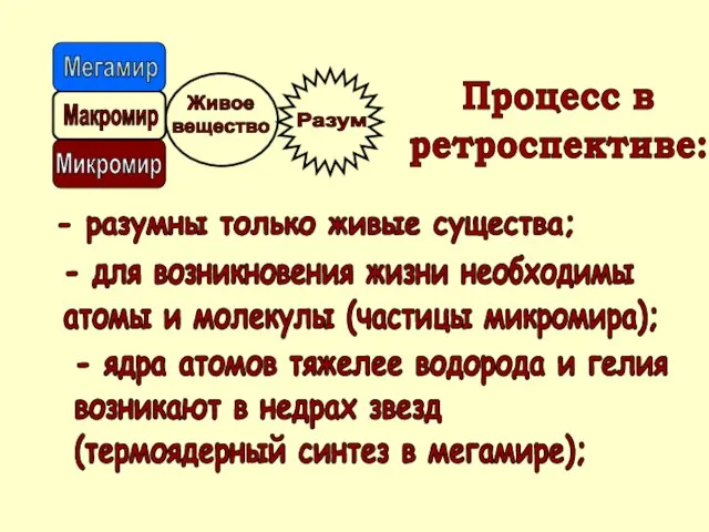 Процесс в ретроспективе: - разумны только живые существа; - для возникновения