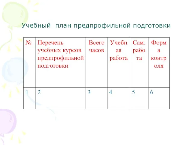 Учебный план предпрофильной подготовки