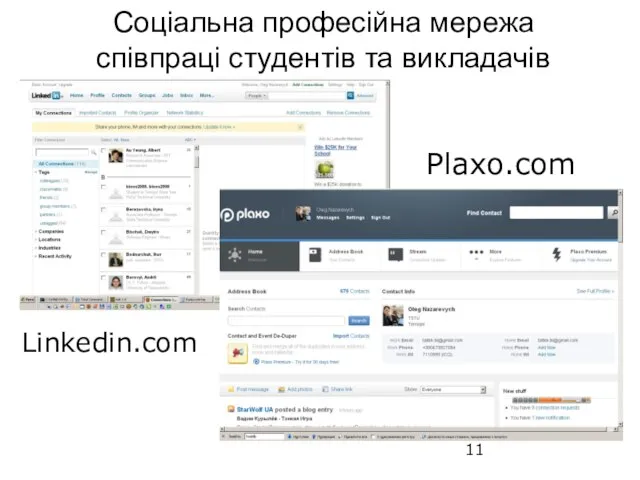 Соціальна професійна мережа співпраці студентів та викладачів Plaxo.com Linkedin.com