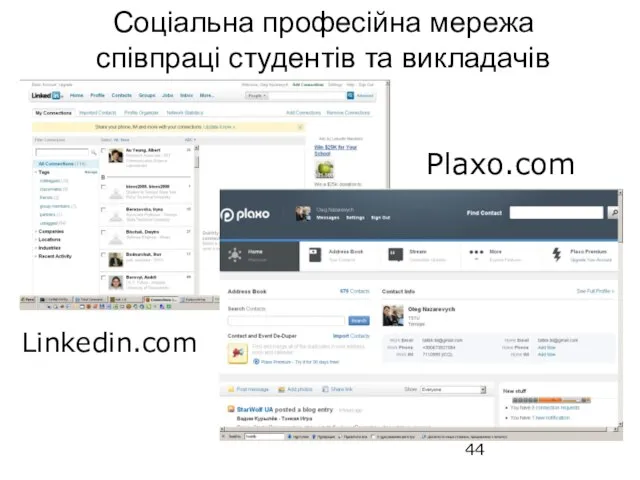 Соціальна професійна мережа співпраці студентів та викладачів Plaxo.com Linkedin.com