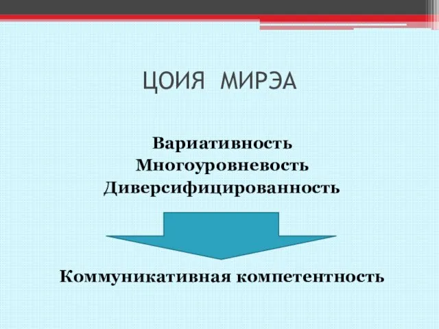 ЦОИЯ МИРЭА Вариативность Многоуровневость Диверсифицированность Коммуникативная компетентность