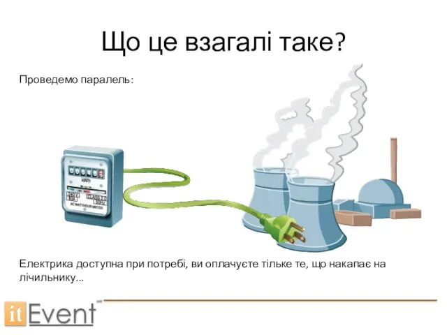 Що це взагалі таке? Проведемо паралель: Електрика доступна при потребі, ви