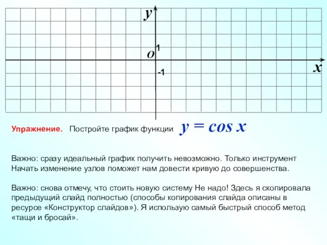 O x y -1 Упражнение. Постройте график функции Важно: сразу идеальный