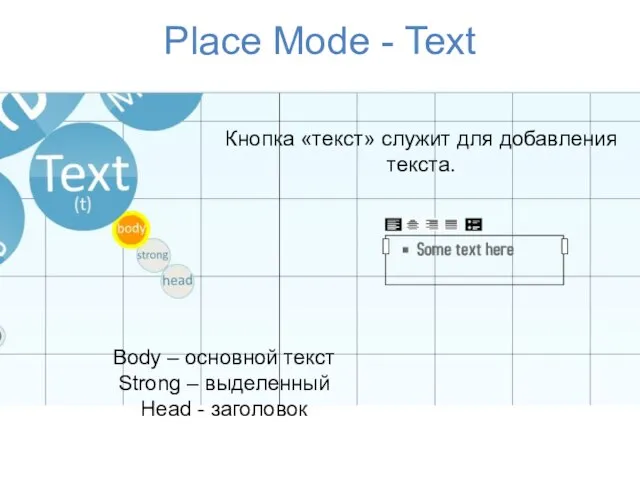 Place Mode - Text Body – основной текст Strong – выделенный