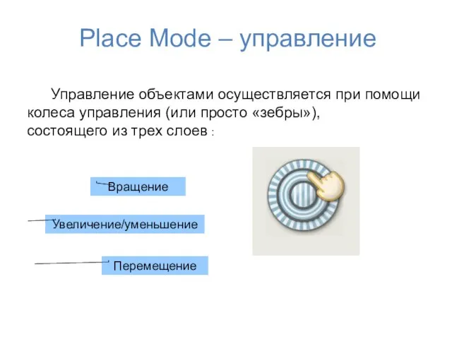 Place Mode – управление Управление объектами осуществляется при помощи колеса управления
