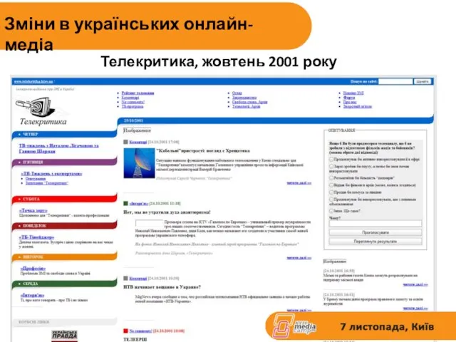 Зміни в українських онлайн-медіа Телекритика, жовтень 2001 року