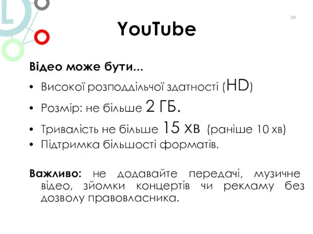 YouTube Відео може бути... Високої розподдільчої здатності (HD) Розмір: не більше