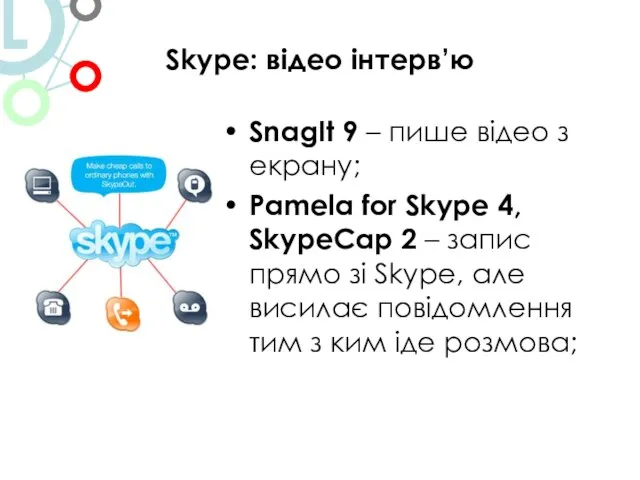 Skype: відео інтерв’ю SnagIt 9 – пише відео з екрану; Pamela