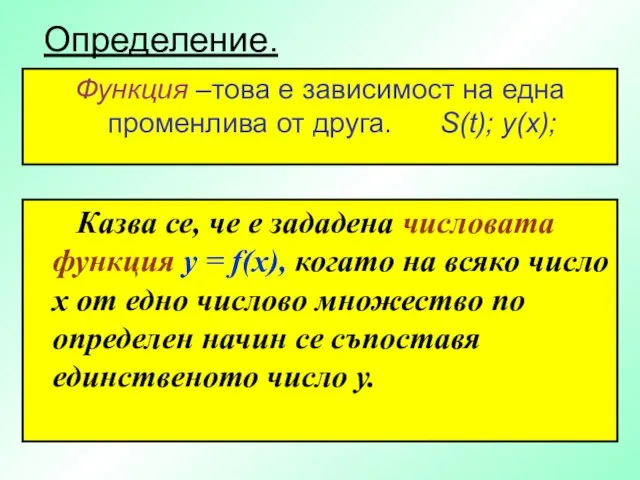 Определение. Казва се, че е зададена числовата функция y = f(x),