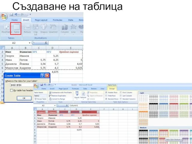 Създаване на таблица