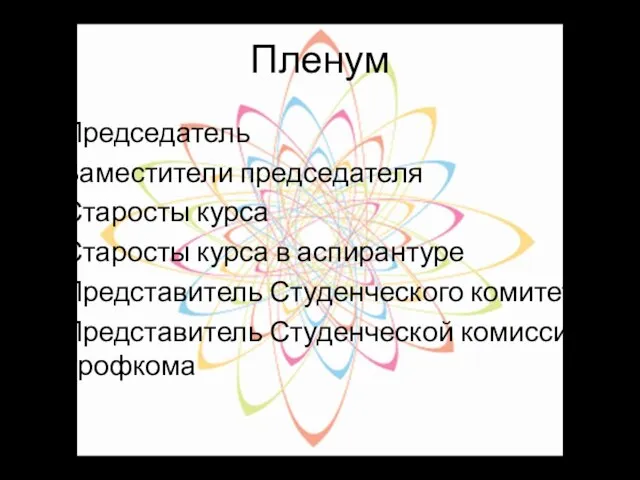 Пленум Председатель Заместители председателя Старосты курса Старосты курса в аспирантуре Представитель