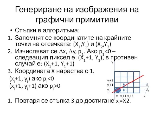 Генериране на изображения на графични примитиви Стъпки в алгоритъма: Запомнят се