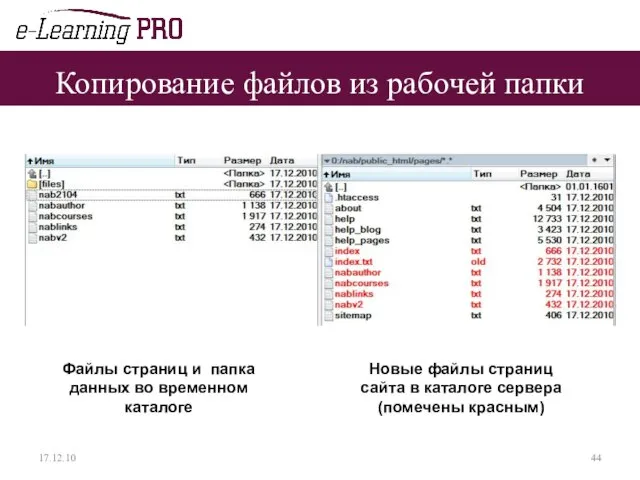 Копирование файлов из рабочей папки 17.12.10 Файлы страниц и папка данных