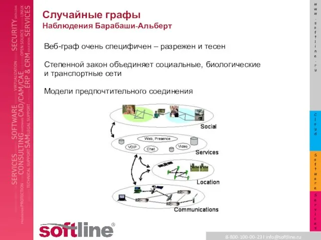 Случайные графы Наблюдения Барабаши-Альберт Веб-граф очень специфичен – разрежен и тесен