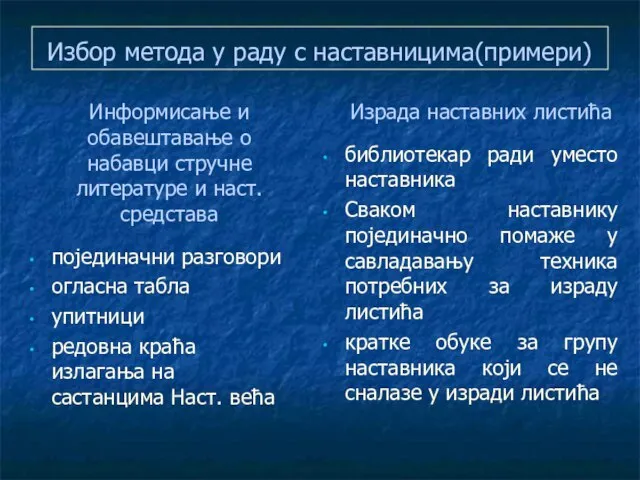 Избор метода у раду с наставницима(примери) Информисање и обавештавање о набавци