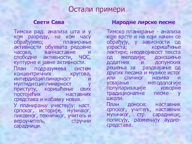 Остали примери Свети Сава Тимски рад: анализа шта и у ком