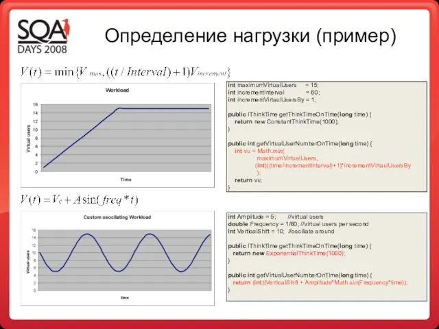 Определение нагрузки (пример) int maximumVirtualUsers = 15; int incrementInterval = 60;