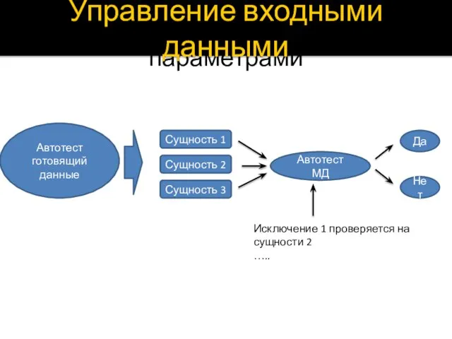 Управление входными параметрами Управление входными данными Автотест готовящий данные Сущность 1