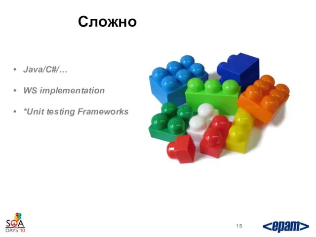 Сложно Java/C#/… WS implementation *Unit testing Frameworks