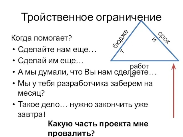 Тройственное ограничение Когда помогает? Сделайте нам еще… Сделай им еще… А