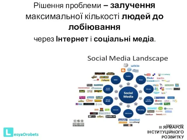 Рішення проблеми – залучення максимальної кількості людей до лобіювання через Інтернет