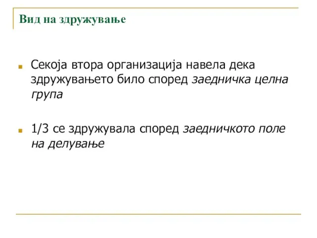 Вид на здружување Секоја втора организација навела дека здружувањето било според