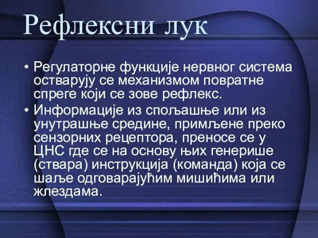 Регулаторне функције нервног система остварују се механизмом повратне спреге који се