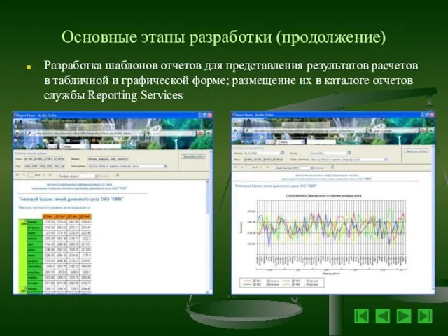 Основные этапы разработки (продолжение) Разработка шаблонов отчетов для представления результатов расчетов