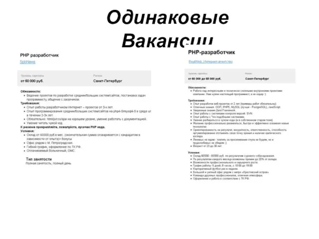 Одинаковые Вакансии