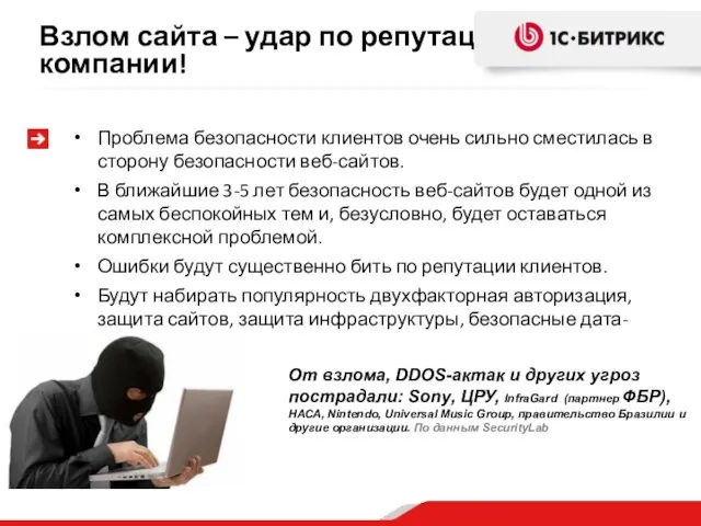 Взлом сайта – удар по репутации компании! Проблема безопасности клиентов очень