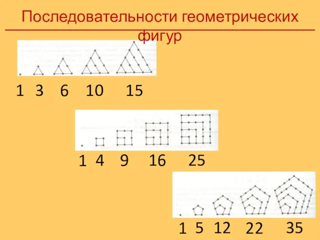 Последовательности геометрических фигур 1 3 6 10 15 1 1 9