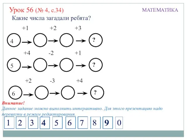 Урок 56 (№ 4, с.34) МАТЕМАТИКА 4 ? +1 +2 +3