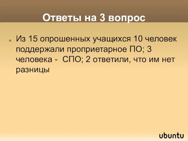 Ответы на 3 вопрос Из 15 опрошенных учащихся 10 человек поддержали