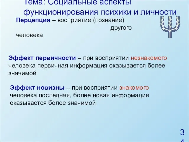 Тема: Социальные аспекты функционирования психики и личности Перцепция – восприятие (познание)