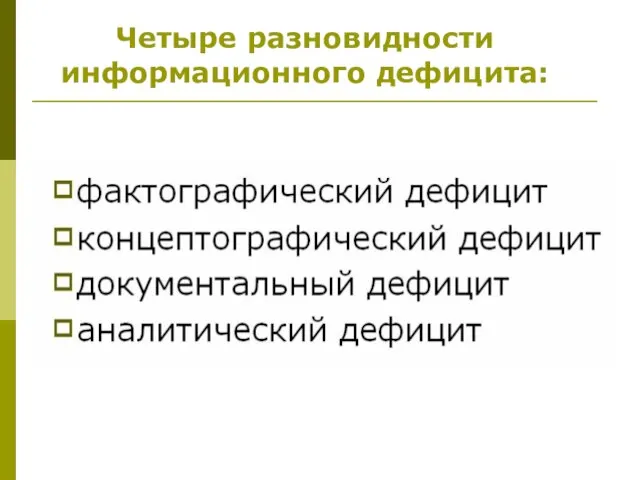 Четыре разновидности информационного дефицита: