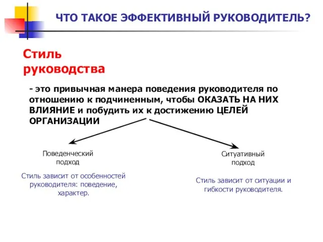 ЧТО ТАКОЕ ЭФФЕКТИВНЫЙ РУКОВОДИТЕЛЬ? Стиль руководства - это привычная манера поведения