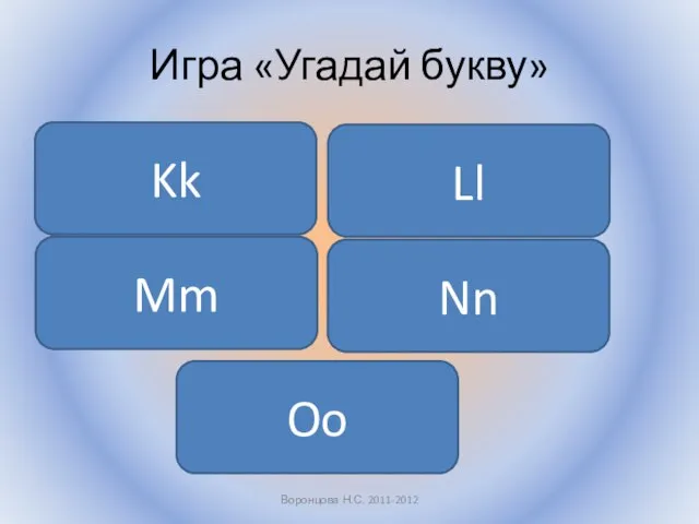 Игра «Угадай букву» Воронцова Н.С. 2011-2012 Kk Ll Mm Nn Oo