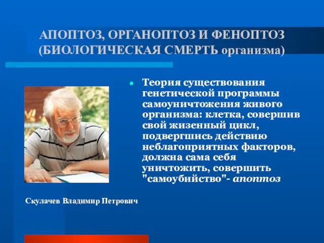 АПОПТОЗ, ОРГАНОПТОЗ И ФЕНОПТОЗ (БИОЛОГИЧЕСКАЯ СМЕРТЬ организма) Теория существования генетической программы