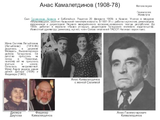 Анас Камалетдинов (1908-78) Сын Галиасгара Камала и Бибигайши. Родился 20 февраля