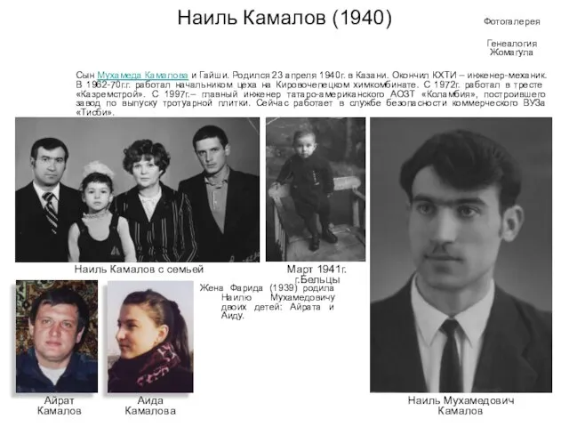 Наиль Камалов (1940) Жена Фарида (1939) родила Наилю Мухамедовичу двоих детей: