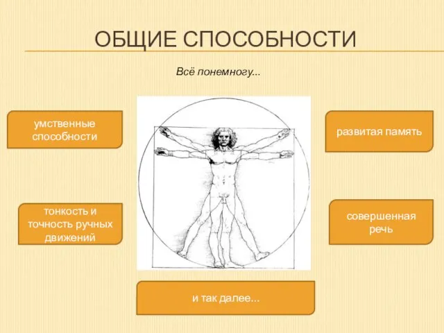 ОБЩИЕ СПОСОБНОСТИ умственные способности тонкость и точность ручных движений развитая память