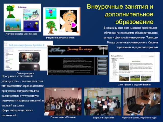 Внеурочные занятия и дополнительное образование В нашей школе организовано профильное обучение