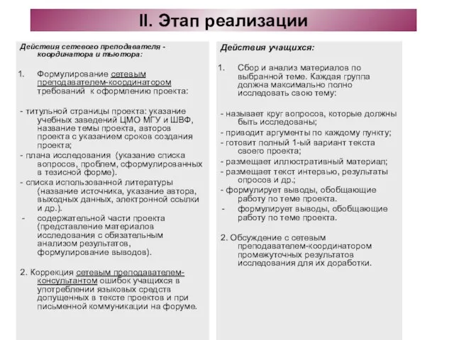 Действия сетевого преподавателя - координатора и тьютора: Формулирование сетевым преподавателем-координатором требований