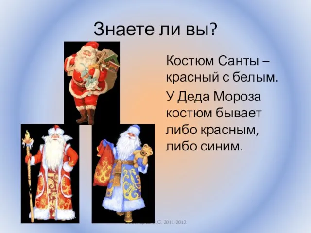 Знаете ли вы? Костюм Санты – красный с белым. У Деда