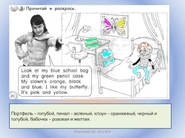 Воронцова Н.С. 2011-2012 Портфель – голубой, пенал – зеленый, клоун –