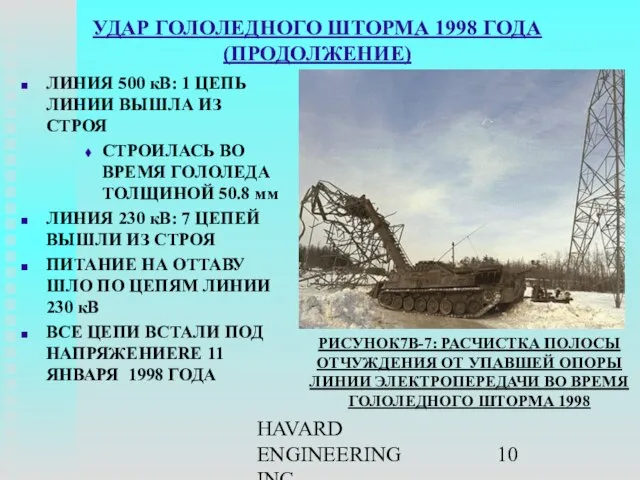 HAVARD ENGINEERING INC. УДАР ГОЛОЛЕДНОГО ШТОРМА 1998 ГОДА (ПРОДОЛЖЕНИЕ) ЛИНИЯ 500