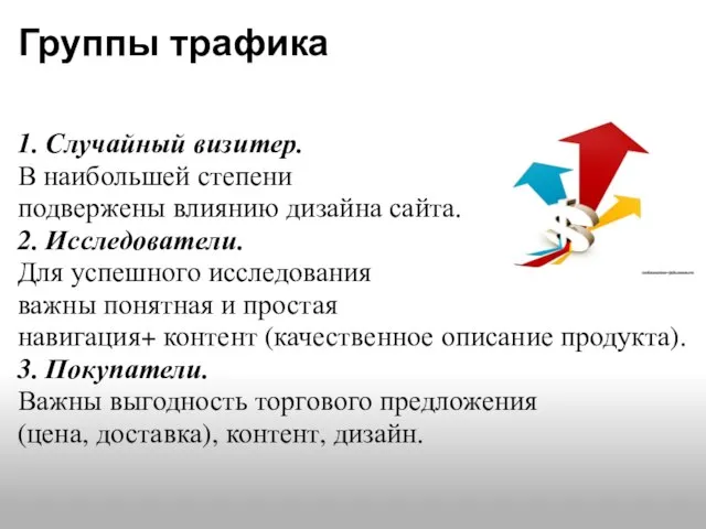 Группы трафика 1. Случайный визитер. В наибольшей степени подвержены влиянию дизайна