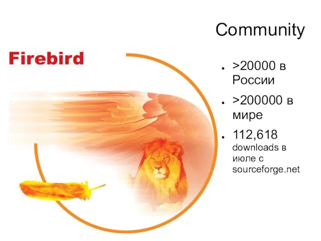 Community >20000 в России >200000 в мире 112,618 downloads в июле c sourceforge.net