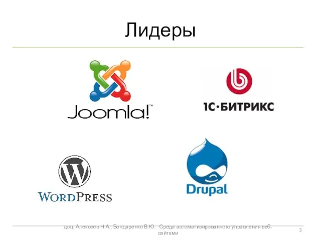 Лидеры доц. Алексеев Н.А., Бондаренко В.Ю. Среда автоматизированного управления веб-сайтами