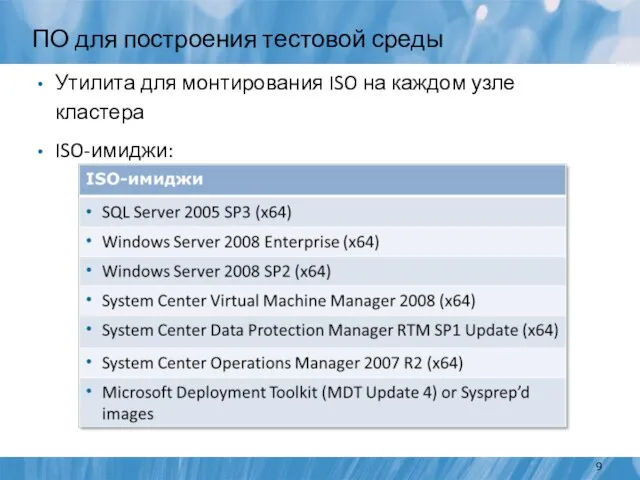 ПО для построения тестовой среды Утилита для монтирования ISO на каждом